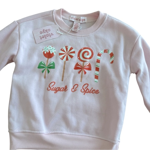 Violet Skye Pink Christmas Pullover Sweatshirt Sugar & Spice Candy Cane Girls 8 - Picture 2 of 3